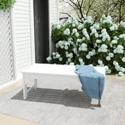 Costaelm 46 Outdoor Bench, All-Weather HDPE Patio Park Garden Bench with Slatted Seat for Lawn, Porch, Backyard & Deck, White
