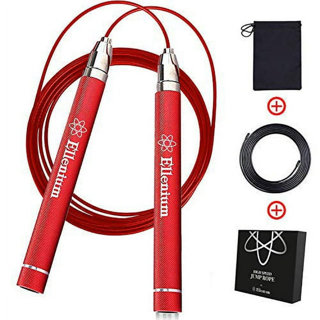 Ellenium Speed Jump Rope - with Self-locking Adjustable Design, Fast & Smooth Bearings, Anti-slip Handles | Great for Boxing, MMA, Double Unders, Crossfit, and Fitness Workouts