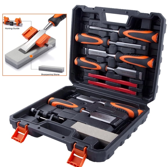 Elleree 10Pcs Wood Chisel Set Wood Carving Chisels Tools with Storage Box for Woodworking