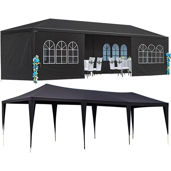 Elleree 10x30Ft Outdoor Wedding Party Tent Gazebo, Outside Event Canopy Tents with 8 Sidewalls & Windows for Parties, Graduation, Camping and Birthday