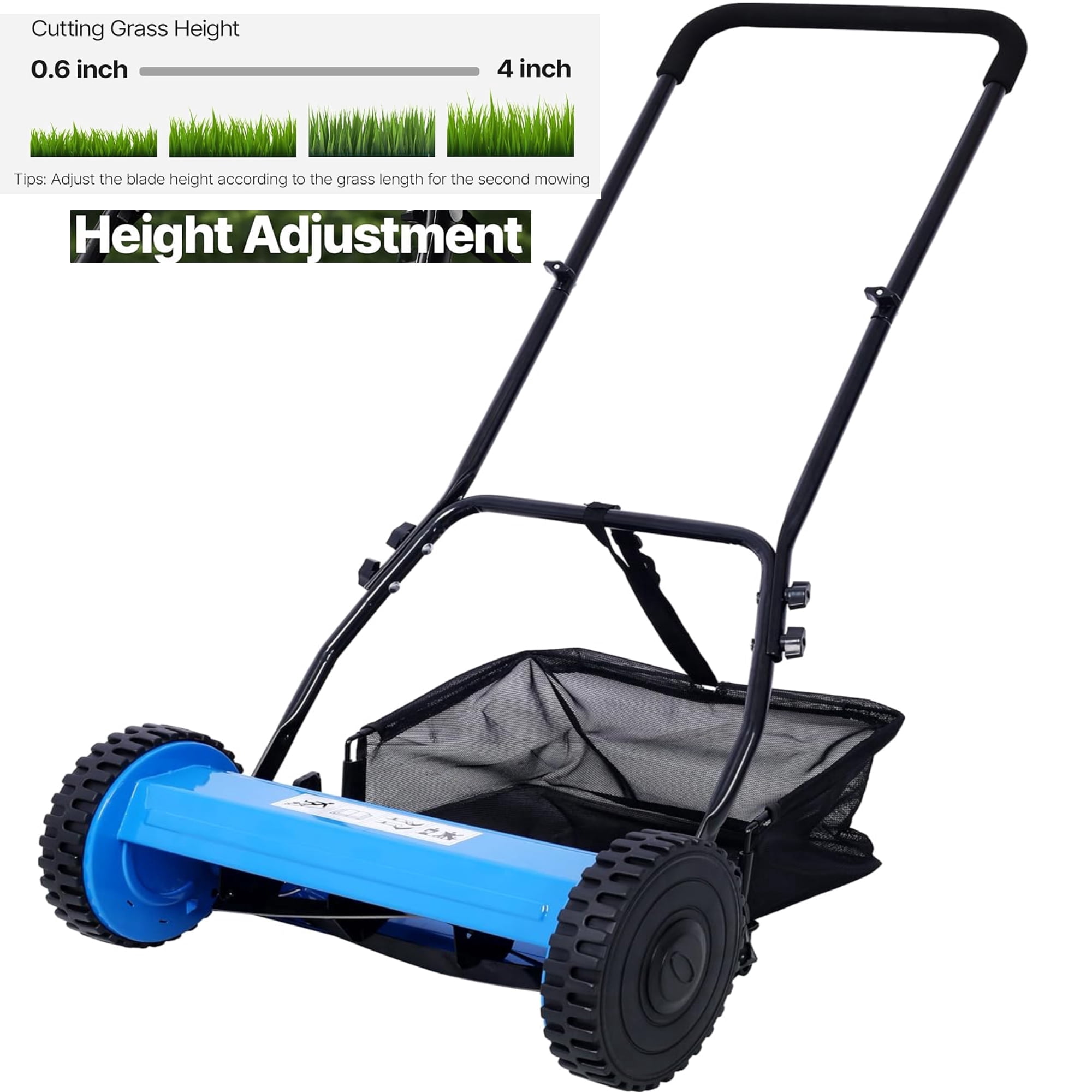 Elleree 14-Inch Push Reel Lawn Mower, 5-Blade Manual Lawn Mower with Grass Catcher for Courtyards Yard & Garden Grass Cutting