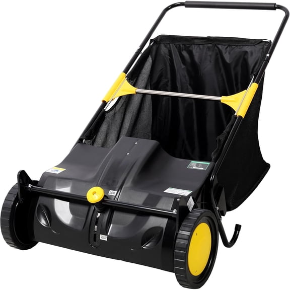 Elleree 21 Inch Hand Push Lawn Sweeper for Leaves and Grass,Leaf Collector with Wheels,4 Spinning Brushes & 3.5 Cu. Ft. Hopper Bag