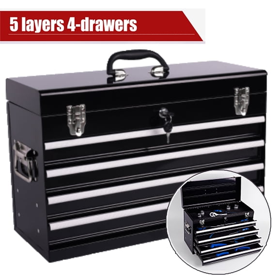 Elleree 21" Portable Tool Chest with 4-Drawer Tool Cabinet,Cylinder Lock and Latch Closure, Metal Tool Storage Box Organizer for Home Improvement Auto Mechanics