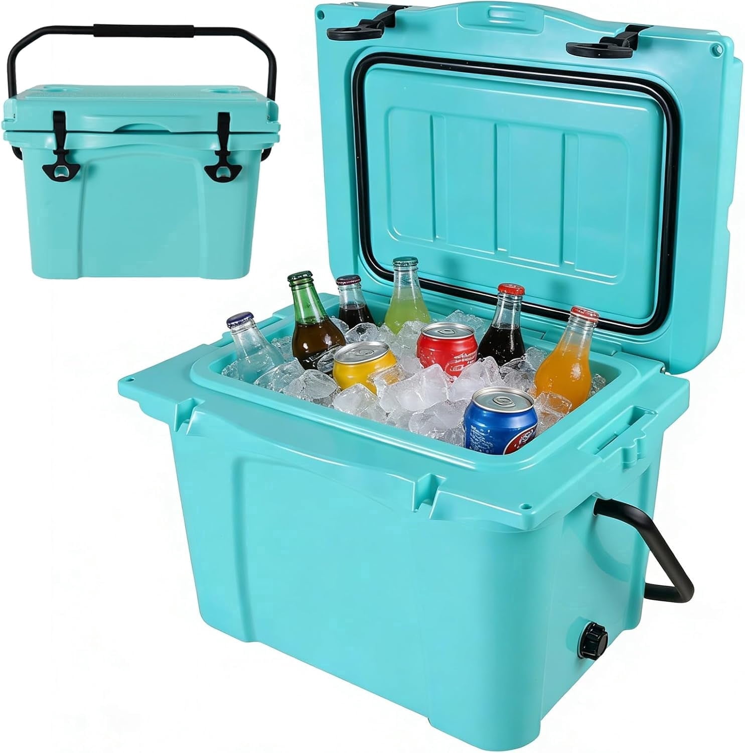 Elleree 25 Quart Cooler, Portable Ice Chest with Bottle Opener, Forming Ruler, Outdoor Camping Cooler Box for Fishing/Beach/Picnic
