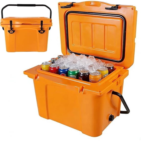 Elleree 25 Quart Hard Cooler Box, Portable Ice Chest with Bottle Opener, Cup Holder & Ruler,Heavy-Duty Ice Cooler for Camping, Fishing, Picnic, Beach