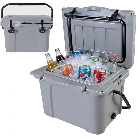 Elleree 25 Quart Hard Cooler, Portable Ice Chest with Bottle Opener, Cup Holder & Ruler,Heavy-Duty Beach Cooler for Camping, Fishing, Picnic, BBQ