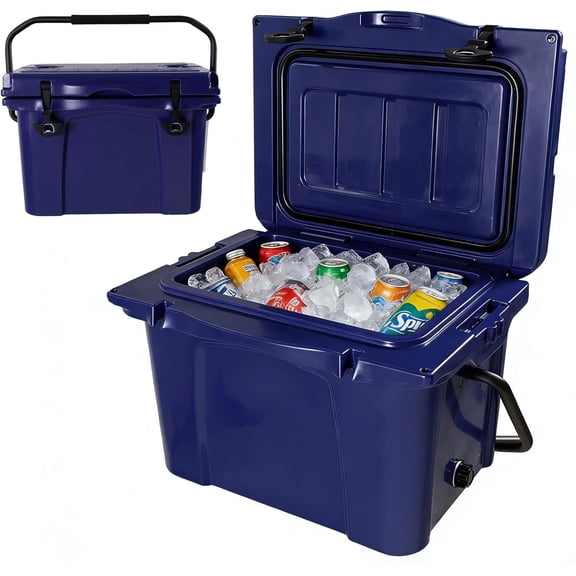 Elleree 25 Quart Hard Cooler, Portable Ice Chest with Bottle Opener, Forming Ruler, Heavy-Duty Beach Cooler Box for Camping Fishing Picnic BBQ Travel