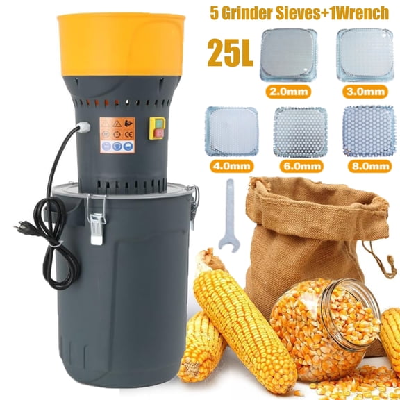 Elleree 25L Electric Grain Mill Corn Grinder,1300W Feed Grinder Mill with 5 Sieves+1Wrench for Wheat Corn Grain Spice Coffee Beans