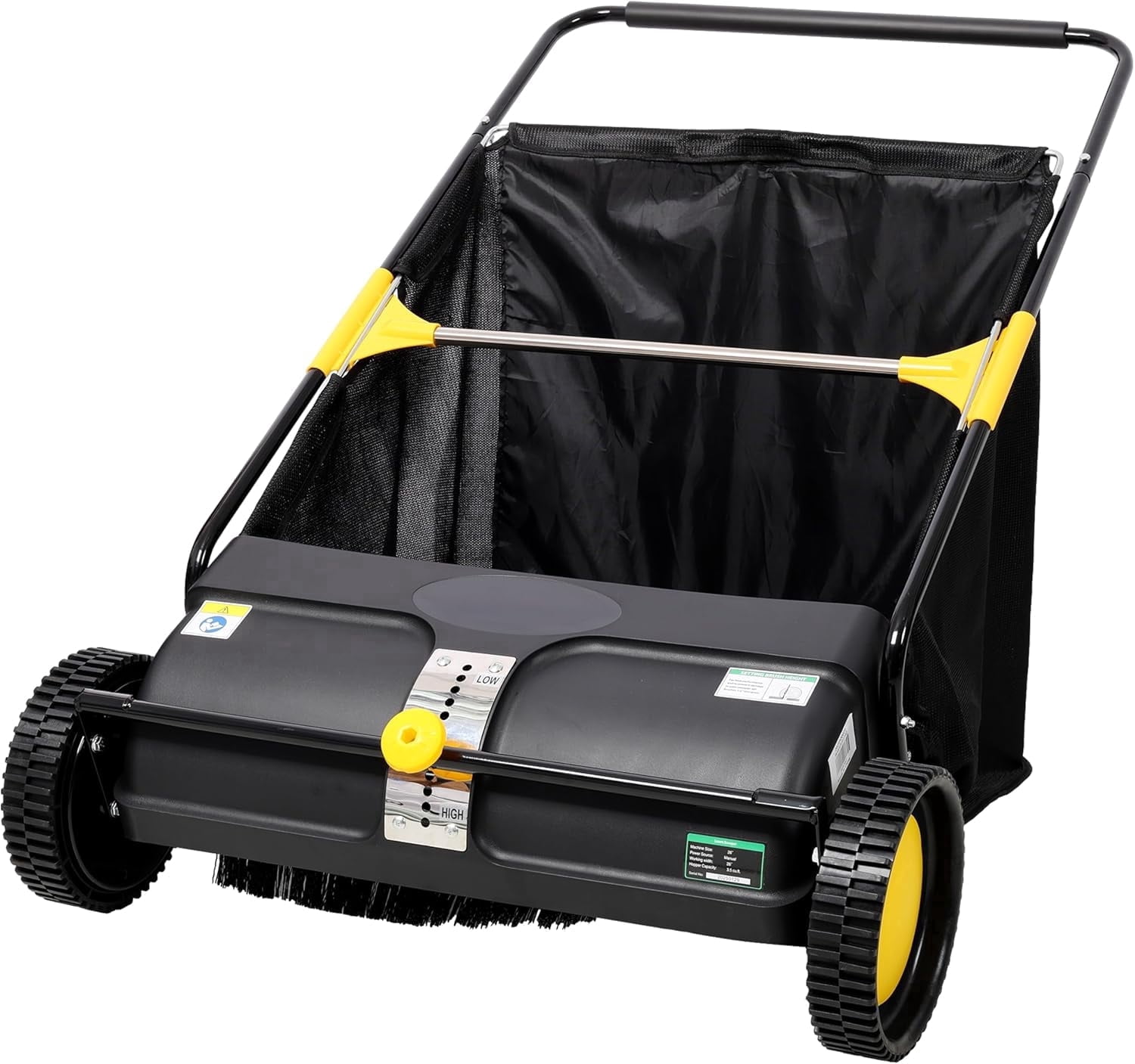 Elleree 26 inch Hand Push Lawn Sweeper for Leaves and Grass Clippings & Yard Debris,Leaf & Grass Collector with Wheels ,4 Spinning Brushes & 7 cu ft Hopper Bag