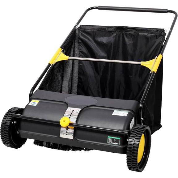 Elleree 26 inch Hand Push Lawn Sweeper for Leaves and Grass Clippings & Yard Debris,Leaf & Grass Collector with Wheels ,4 Spinning Brushes & 7 cu ft Hopper Bag