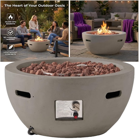 Elleree 27'' Outdoor Patio Propane Fire Pit Table ,40,000 BTU Fire Bowl Pit with Steel Burner & Lava Rocks for Patio Backyard,Tank Cover Not Included