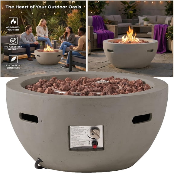 Elleree 27'' Outdoor Patio Propane Fire Pit Table ,40,000 BTU Fire Bowl Pit with Steel Burner & Lava Rocks for Patio Backyard,Tank Cover Not Included