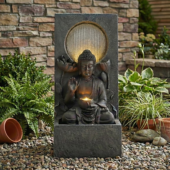 Elleree 28" H Buddha Waterfall Fountain  Outdoor,Freestanding Relaxing Water Feature,Asian Zen Fengshui Patio Garden Backyard Decking Home Decor