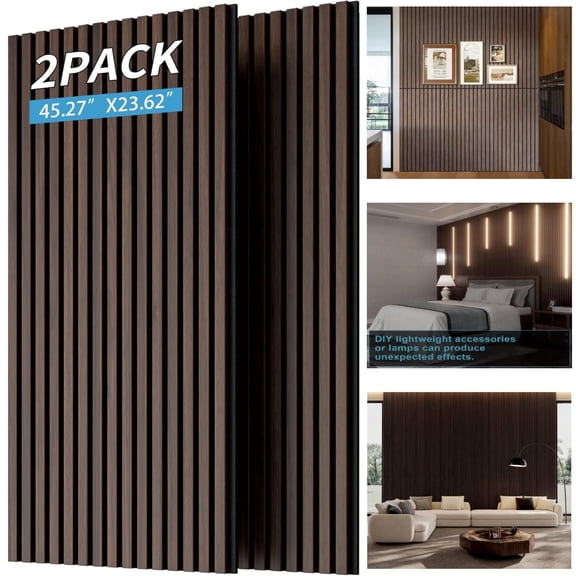 Elleree 2Pack 3D Wood Wall Panels for Interior Wall Decor, Wood Slat Acoustic Panels,Noise Cancelling Soundproof Wall Panels for Living Room Bedroom