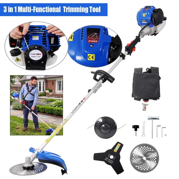 Elleree 3 in 1 Weed Wacker ,Lawn Trimmer & Weed Eater,38cc 4-Cycle Gas Grass Cutter with Spool, 10" Metal 3T/80T Blade,Shoulder & Strap for for Lawn Care Garden Trimming Tool