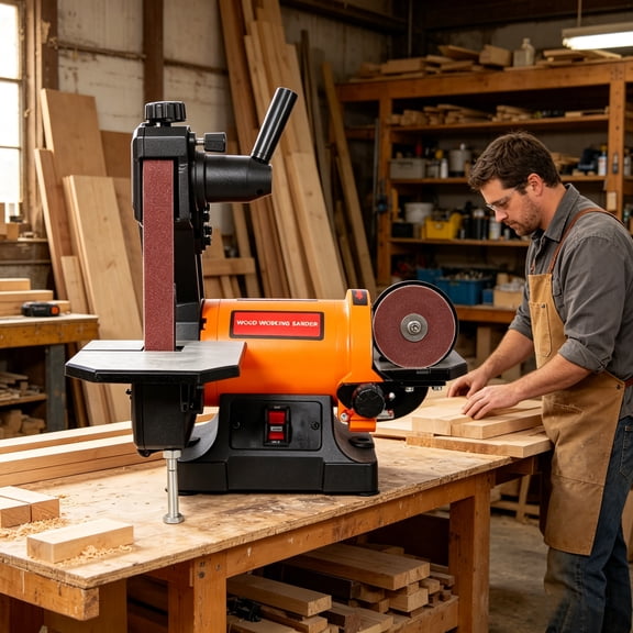 Elleree 30 Inch Bench Belt Sander with Dust Ports &5 Inch Disc ,Benchtop Belt Disc Sander with Adjustable Work Table for Woodworking Metal Grinding