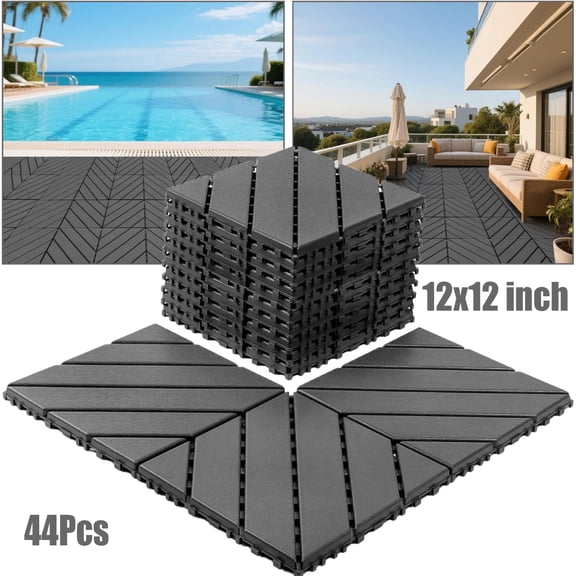 Elleree 44x Patio Deck Tiles Interlocking Outdoor All Weather,12" x 12" Waterproof Balcony Decking Floor Tiles for Porch Poolside Backyard