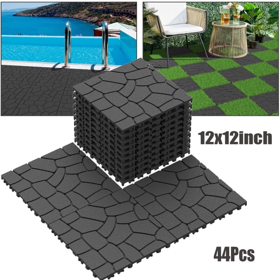 Elleree 44x Patio Deck Tiles Interlocking Outdoor All Weather,12" x 12" Waterproof Balcony Decking Floor Tiles for Porch Poolside Backyard