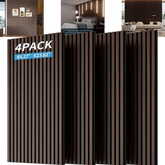 Elleree 4x 3D Wood Wall Panels for Interior Wall Decor, Wood Slat Acoustic Panels,Noise Cancelling Soundproof Wall Panels for Living Room Bedroom