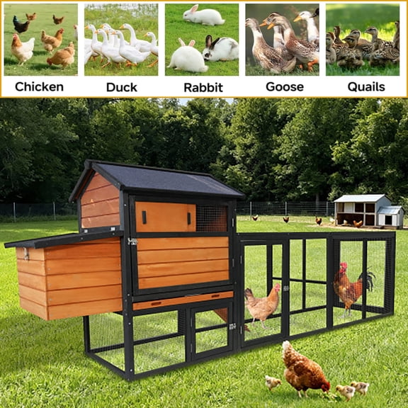Elleree Large Wooden Chicken Coop with Run and Nesting Box Poultry Cage for 6-8 Chickens,Duck & Hen House Rabbit Hutch for Farm & Backyard