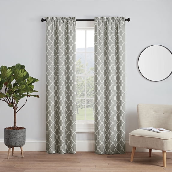 Image showcasing Ellery Homestyles Vickery Printed Trellis Rod Pocket Curtain Panel Pair ...