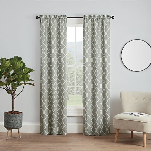 Ellery Homestyles Pairs to Go Vickery Printed Trellis Rod Pocket Window Curtain Panel Pair, 2 Pack Grey 56x84 84 Inches