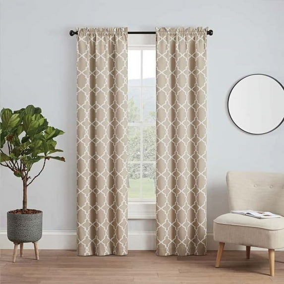Ellery Homestyles Pairs to Go Vickery Rod Pocket Curtain Panel Pair Taupe 56x63 63 Inches