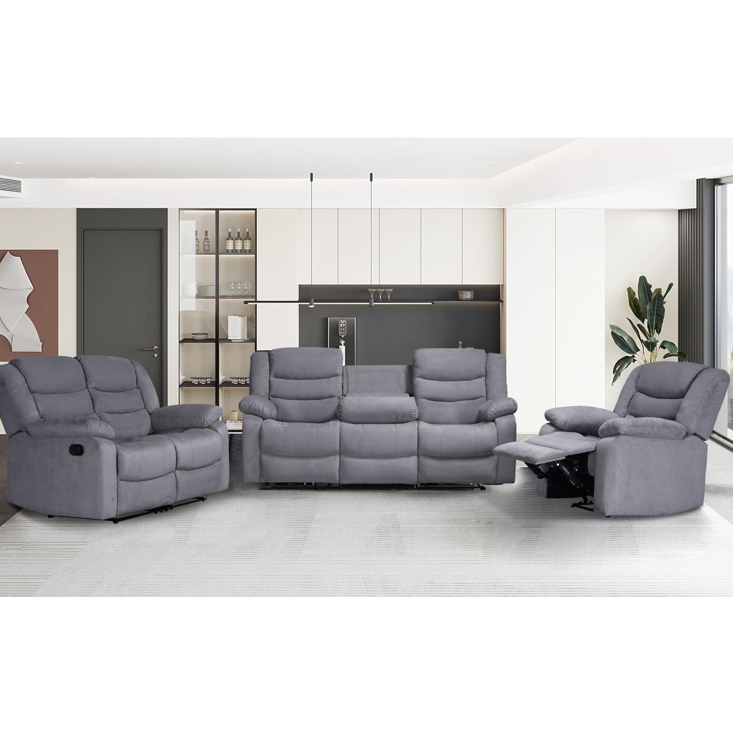 Ellesophas 3 Piece Fabric Manual Reclining Living Room Sofa Set, Sofa ...