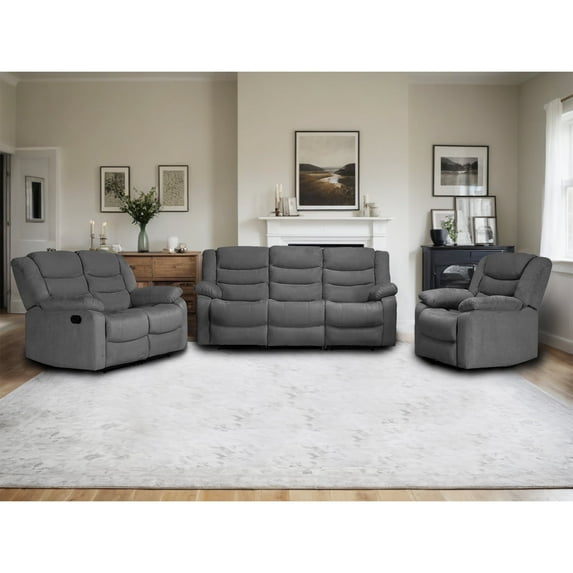 Ellesophas 3 Piece Fabric Manual Reclining Living Room Sofa Set, Sofa, Loveseat and Chair