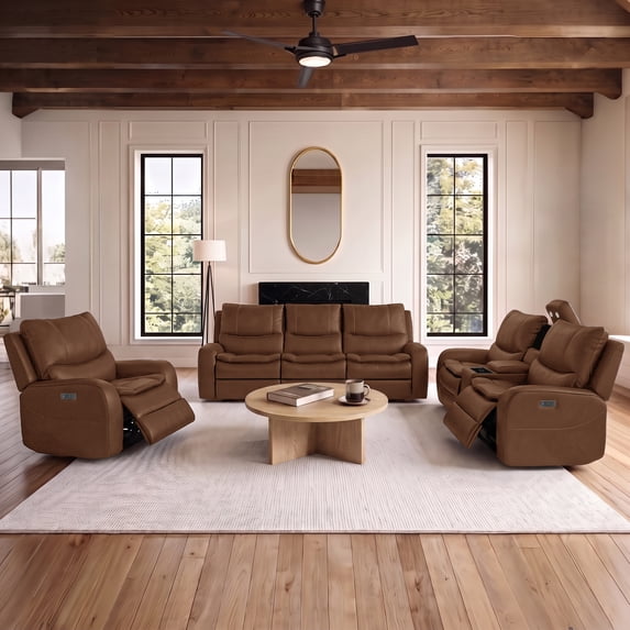 Ellesophas 3-Piece Faux Leather Oversized Power Reclining Sofa Set ...