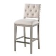 thumbnail image 1 of Ellesse Driftwood Gray Wood Frame Button Tufted Fabric Upholstered Bar Stool, 1 of 7