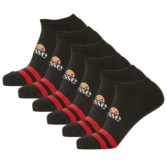 Ellesse Unisex Sneaker Socks Melna, 6 Pairs - Trainer Liner, Sport, Logo Black 37-42,5