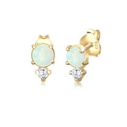 Elli by Julie & Grace 18K Gold Plated Round Created White Opal Stud Earrings