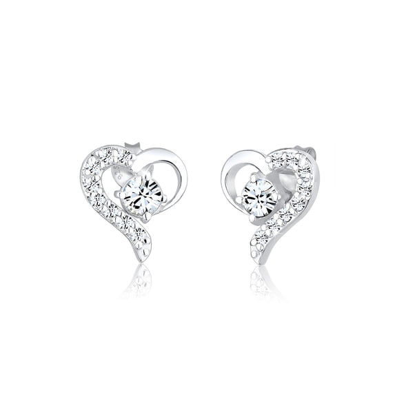 Elli by Julie & Grace Clear Crystal Heart Stud Earring 925 Silver For Women