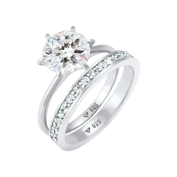 Elli by Julie & Grace Crystal Eternity Wedding Ring Duo Set 925 Silver