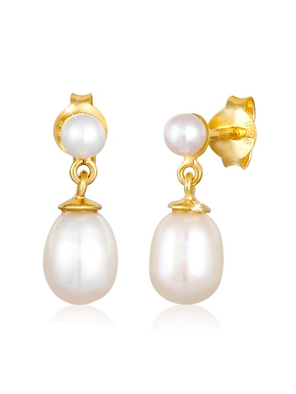 Elli by Julie & Grace Freshwater Pearl Earrings 925 Silver 18K Gold Plated for Women
