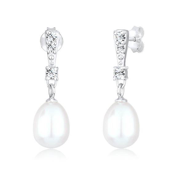 Elli by Julie & Grace Freshwater Pearl Earrings with Crystals 925 Silver for Women