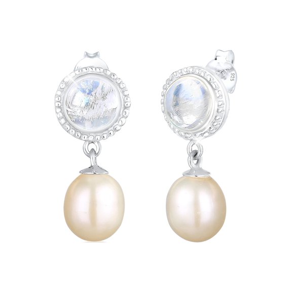 Elli by Julie & Grace Moonstone and Freshwater Pearl Earrings 925 Silver for Women