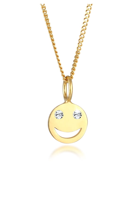 Elli by Julie & Grace Smile Face Emoji Crystals Necklace 925 Silver For Women