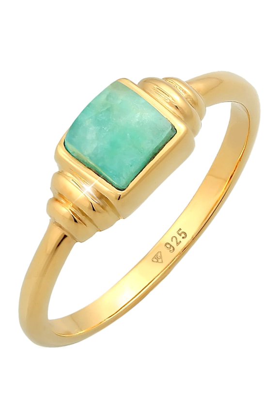 Elli by Julie & Grace Square Natural Amazonite Vintage Ring Silver 18k Gold