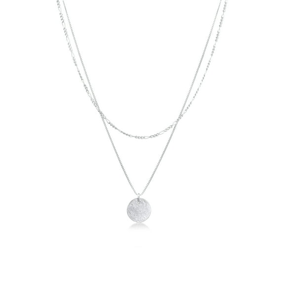 Elli by Julie & Grace Women Layered Chain Necklace with Bar-Disc 925 Silver