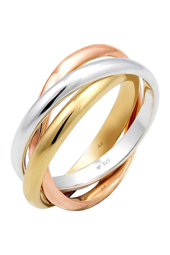 Elli by Julie & Grace Women Tri-Colored Rolling Ring 925 Silver Size 6-8