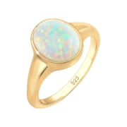 Elli by Julie & Grace Women`s Oval-Cut Opal Signet Ring 925 Silver 18 K Gold