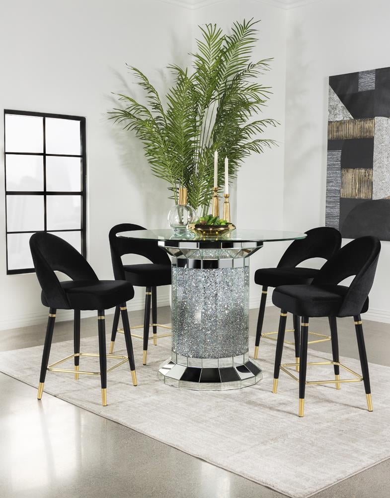 Ellie Black Velvet and Mirror 5-Piece Counter Height Dining Set