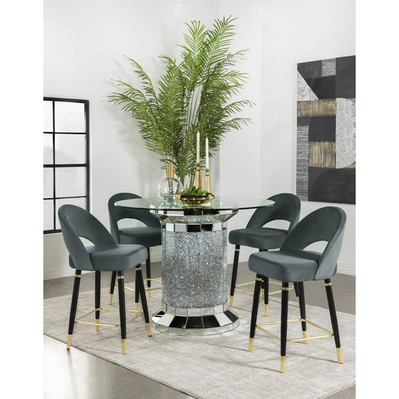 Ellie 5-piece Pedestal Counter Height Dining Room Set Mirror and Grey