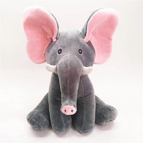 Ellie The Elephant - Musical Peek-a-Boo Elephant Toy - Interactive Stuffed Baby Animal with Moving Ears for Baby - Hide and Seek Fun - Elephant Plush Baby Toy（No battery included）