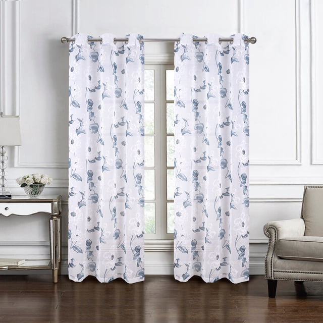 Ellie Floral Sheer Window Curtain Panel 84 inch or 95 inch 54