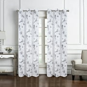 Ellie Floral Sheer Window Curtain Panel 84 inch or 95 inch 54" x 84" - 84 Inches - Jillian - Grey