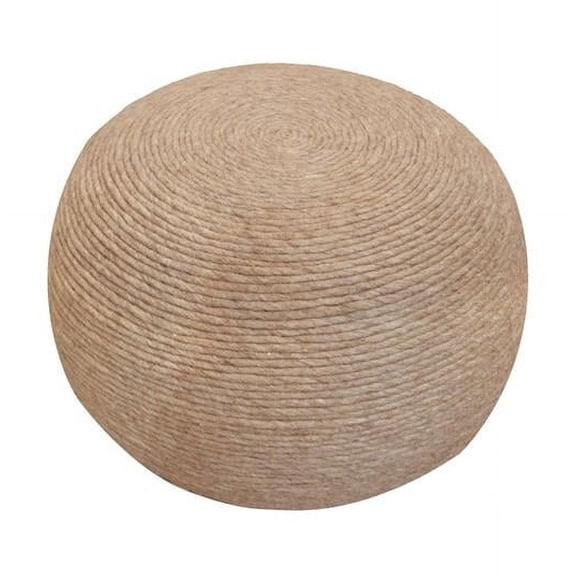 Ellie Modern Round Pouf in Beige Wool with Polyester Filling