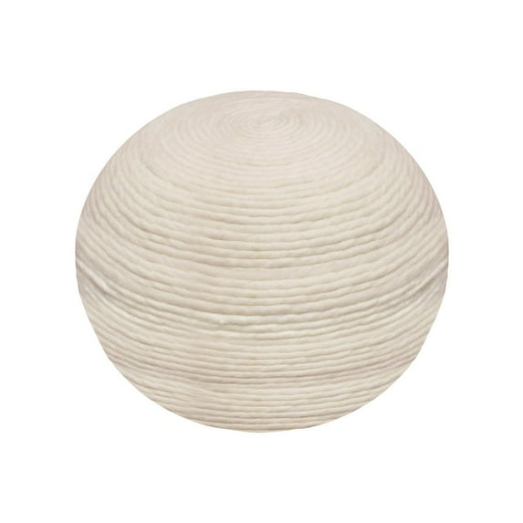 Ellie Modern Round Pouf in Ivory Wool with Polyester Filling